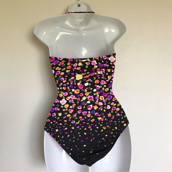 Anne Cole Women’s Floral Shirred Bandeau One-Piece Halter Strap Swimsuit Size 8 - Picture 7 of 13